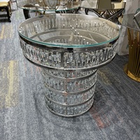 Table à gâteau de luxe en cristal argenté, structure en acier inoxydable avec plateau en verre transparent, tables de banquet pour la décoration de mariage et la réception