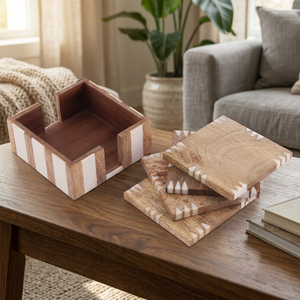 Posavasos de Madera con Incrustaciones de Hueso Cuadradas, Hechos a Mano, de Lujo, Estilo Clásico, Ecológicos, Decoración Moderna para el Hogar, con Caja, 5mm - Product Image 1