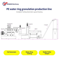 Granulateur à anneau d'eau ZHIQIAN 380V à vis simple pour PE, PP, HDPE, PPR, production 450-600kg/h, pour usine de recyclage, puissance 200kW, Jiangsu