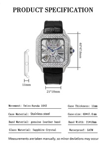<b>Skeleton</b> Sapphire Crystal Men's Ice Crystal VVS Moissanite <b>Watch</b> Buss Down Swiss Ronad 1042 Quartz Square Luxury Hip Hop - Product Image 5