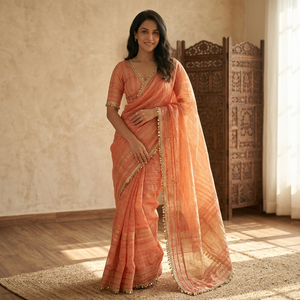 Premium Trending Stretchable Ankle-Length Saree Soft <b>Tissue</b> Silk Weaving Sequins Ribbon Fancy Lace Border Party Reversible - Product Image 1