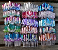 Peignes à cheveux personnalisés gratuits en argent ancien, ornés de cristaux colorés et de diamants, pour Wicca, sorcière, lune dorée, mariage, anniversaire
