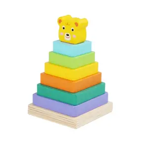 Blocs doubles en bois à l'intérieur et à l'extérieur, colonne de jeu de géométrie animale de tour de pile colorée, jouets de tour Hannot arc-en-ciel d'anneau de pile