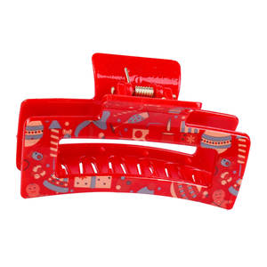 Pinza para el Cabello Navideña de 8.5cm, Cuadrada, Verde, con Diseño Impreso, de Plástico Hueco, con Decoración Roja Festiva - Product Image 6