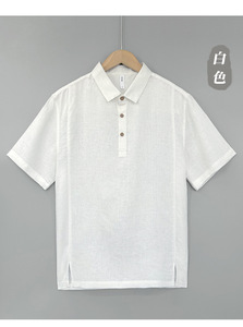 Polo en lin et coton pour homme avec logo personnalisé, respirant, à manches courtes, décontracté, boutonné, personnalisation OEM - Product Image 6
