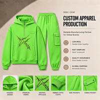 Ensemble survêtement unisexe streetwear avec sweat à capuche demi-zip à motif personnalisé et pantalon cargo jogger pour le printemps et l'automne