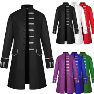 2023 Renaissance Herenjas Middeleeuwse Kleding Effen Kleur Mode Steam Punk Vintage Heren Uniform Larp Kostuum Coldker