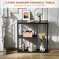 Table console de rangement industrielle noire à 3 niveaux pour entrée ou salon Table de canapé étroite moderne