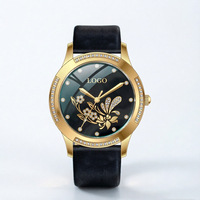 Jam Tangan Wanita Dial Bunga 36mm Casing Baja Tahan Karat Tali Kulit Asli Analog Quartz Tahan Air