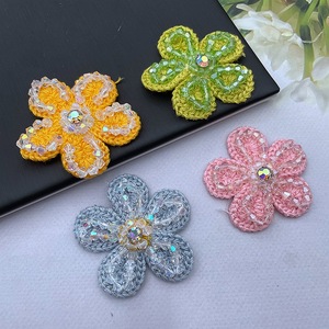 经典风格刺绣手工缝制串珠水晶花樱桃装饰五瓣梅花布贴 - Product Image 2