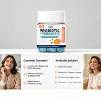 Gummies Probiotiques et Prébiotiques OEM Marque Privée 30 Unités Pêche Distributeur en Gros Marque Personnalisée