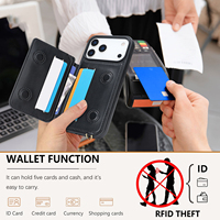 Casing Ponsel Kulit Berlapis untuk iPhone 17 ProMax, Tempat Kartu Anti-RFID, Casing Anti-Banting dengan Tali, Lanyard & Penyangga