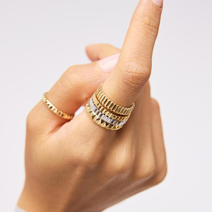 925 Sterling Silver 14/18K mạ vàng/mạ bạc rãnh vô tận Vòng thanh lịch sọc vàng trang sức phụ nữ quyến rũ Vòng - Product Image 1