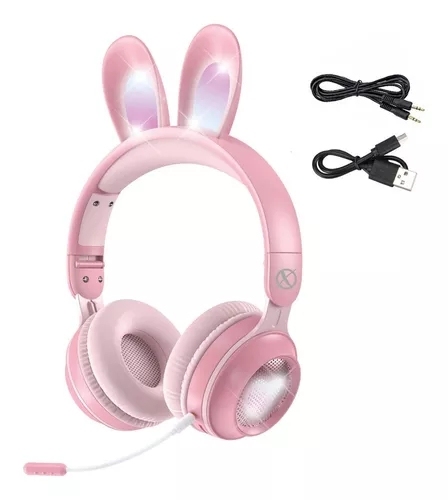 Detachable BT Earphone LED Luminous Wireless With Microphone Rabbit Ears for Girls Kids Headphones