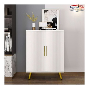 Meuble de rangement multifonctionnel en panneaux de particules haute densité avec portes à nervures pour l'organisation des chaussures, buffet de salle à manger - Product Image 2