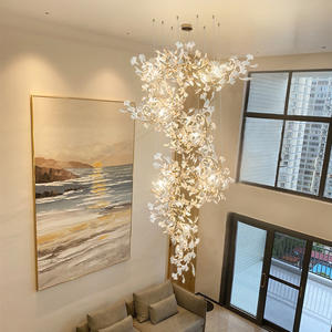 Lustre LED personnalisé en forme de <span class=keywords><strong>feuille</strong></span> de Ginkgo, moderne, grand, en céramique, luxueux, pour hôtel, villa, hall, escalier, plafond haut - Product Image 2