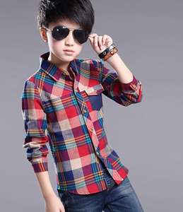 Nouvelle mode, chemise à manches longues pour enfants, vêtements pour enfants, hauts à carreaux en coton, chemise pour garçon - Product Image 4