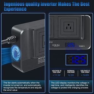 200Wカーパワーインバーター12VDCから110VACコンバーターシガレットライタープラグアダプター<span class=keywords><strong>2</strong></span> AC電源コンセント4 USBポート急速充電器 - Product Image 2