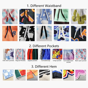 Shorts personnalisés avec logo imprimé, streetwear d'été respirant, maille double couche 300 g/m², 100 % polyester, anti-humidité, avec cordon de serrage - Product Image 5