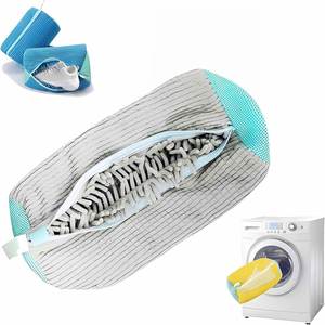 Sac de lavage durable pour toutes sortes de chaussures - Jaune avec fermeture éclair bleue, idéal pour les baskets et les chaussures décontractées - Product Image 4
