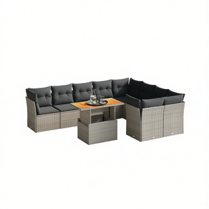 Ensemble de canapés de jardin modulaires en rotin PE gris 6 places, mobilier d'extérieur au design contemporain - Product Image 1