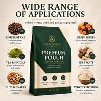 Sachet à fond plat imprimé sur mesure de qualité supérieure, refermable, résistant à l'humidité, pour thé et snacks, avec fermeture éclair et huit soudures latérales