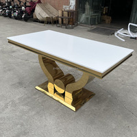 Table de Mariage Moderne pour Banquet, Table des Mariés avec Cadre en Acier Inoxydable Doré et Plateau Blanc