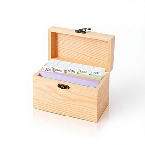 Boîte à cartes de recettes en bois avec 5 niveaux, séparateurs colorés et étiquettes pour l'organisation et le rangement des aliments - Product Image 6