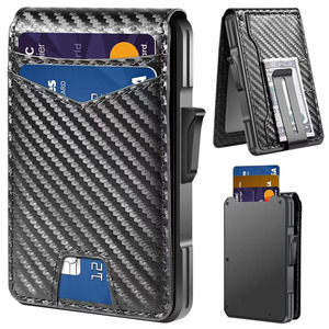 Estuche para Tarjetas <span class=keywords><strong>de</strong></span> Aluminio con Protección RFID y Compartimento para Efectivo, Cartera Delgada con Apertura Automática, Tarjetero Minimalista, Portamonedas - Product Image 1