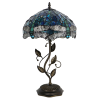 Lampe de table à dôme LED en verre Tiffany bleu mer de style européen moderne, design simple, interrupteur libellule, base en feuille de métal