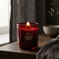 Bougie parfumée en verre rouge AIKUN OEM avec mèche en bois, parfum personnalisé, emballage cadeau pour les fêtes, vente en gros