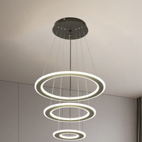 Lustre suspendu LED moderne et minimaliste à 3 anneaux en fer avec télécommande, taille moyenne, pour salle à manger, escalier, bar, café