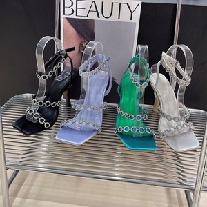 Sandalias de tacón fino con cadena brillante para mujer, zapatos de tacón de aguja para fiesta, zapatos de vestir nuevos de verano - Product Image 5