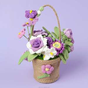 Cesta de Rosas Artificiales Tejida a Mano, Cesta de Rosas de Ganchillo para el Día de la Madre, Día del Maestro - Product Image 6