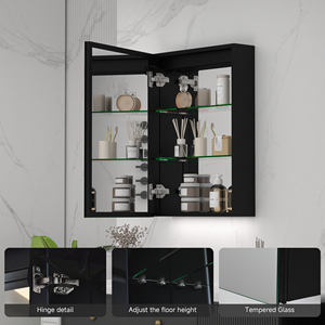 خزانة أدوية معلقة على الحائط مع مرآة مضادة للضباب وإضاءة LED قابلة للتعتيم ورف قابل للتعديل وباب واحد - Product Image 4