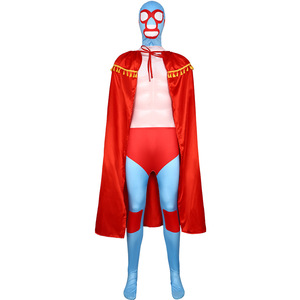 Costume de cosplay de lutteur mexicain, cape rouge, masque bleu, combinaison intégrale, tenue de scène pour Halloween - Product Image 1
