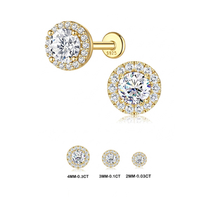 Clous d'oreilles minimalistes à dos plat en argent S925 plaqué rhodium, pavés de morganite couleur D, tailles multiples 2mm 3mm 4mm, cadeau - Product Image 1