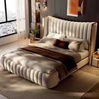 Ensemble de meubles modernes haut de gamme pour chambre à coucher, lit King Size capitonné de luxe en cuir, lits en bois rembourrés italiens en cuir