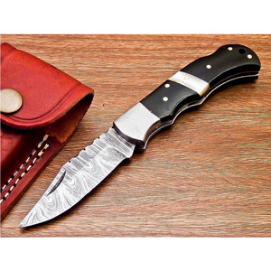 Couteau pliant de poche en acier Damas, fabriqué au Pakistan, prix abordables, personnalisé, fait main, pour la chasse et le camping, manche en bois, OEM - Product Image 6