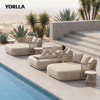 Lit de repos d'extérieur de luxe surdimensionné en corde tressée avec coussin épais, lit double pour piscine avec table d'appoint pour complexe hôtelier