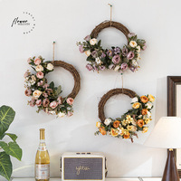 Guirnalda de Ratán Tejida a Mano con Flores Artificiales, Decoración de Pared Estilo Coreano, Flores Biónicas Premium, Decoración Colgante para Ventanas