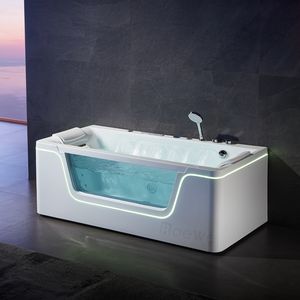 Baignoire de balnéothérapie intérieure pour 1 personne de 1700 mm avec écran en verre, acrylique, baignoire de massage hydrothérapeutique pour la salle de bain - Product Image 4