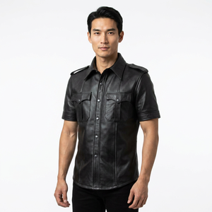 Chemise décontractée pour homme en cuir satiné écologique à séchage rapide, de haute qualité, à manches courtes, col rabattu, boutonnée sur le devant, ODM - Product Image 4