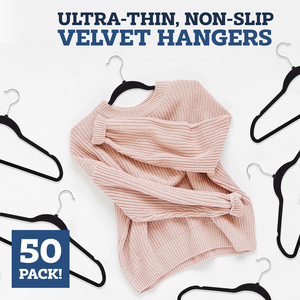 Premium 50 Pack Black Velvet Clothes <b>Hangers</b> Single Flexible Modern Nonslip Customizable Colors Wardrobe Bathroom All-Season - Product Image 2