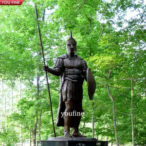 Hand Carved Life Size Bronze Metal Armor Knight Roman Soldier Warrior with Shield Statue for Outdoor