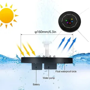 Pompe solaire pour fontaine avec 7 lumières LED colorées, pompe flottante pour jardin, fontaine solaire pour bain d'oiseaux, étanche IP67 - Product Image 6