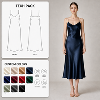 Robe nuisette en satin bleu foncé pour femme, col en V, bretelles spaghetti réglables, longueur midi, coupe biais, pour soirées et occasions spéciales, vente en gros