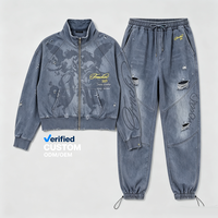 Set Jaket Distressed Heavyweight Custom Grosir, Efek Sun Faded, Supplier Terpercaya, Cetak DTG Kornit, Windbreak Streetwear