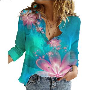 Camicia dipinta a mano camicia di cotone e <span class=keywords><strong>lino</strong></span> con camicie abbottonate Plus Size - Product Image 6