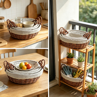 Panier de rangement rond tressé avec bord renforcé, idéal pour la récolte de légumes, l'organisation des fournitures artisanales et la mise en valeur des étagères